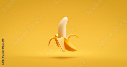 Yellow ripe banana peeled or fresh tropical sweet tasty organic fruit on vivid color background with vitamin nutrition concept. 3D rendering. © Lemonsoup14