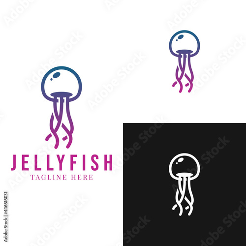 Creative Jellyfish Logo Design. Simple and Clean Outline Style Vector.