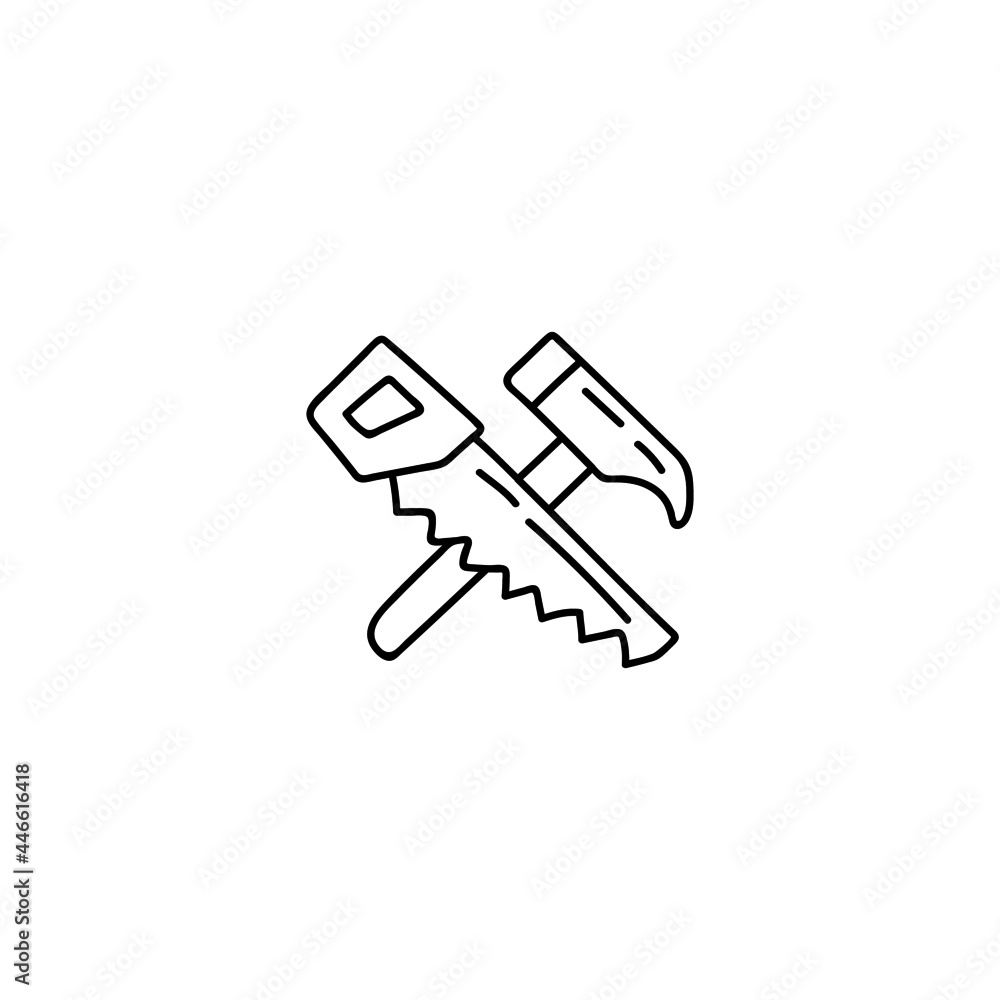 Carpentry, wood repair, icon in flat black line style, isolated on white background Carpentry, wood repair, icon in flat black line style, isolated on white background