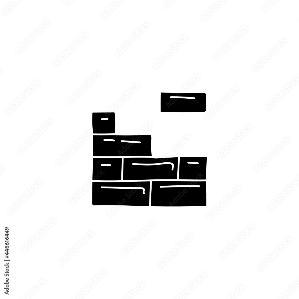 Brick build, brick wall icon in solid black flat shape glyph icon, isolated on white background Brick build, brick wall icon in solid black flat shape glyph icon, isolated on white background