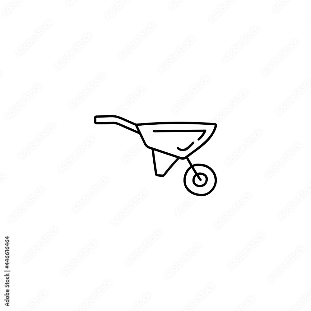 Barrow cart, wheelbarrow icon in flat black line style, isolated on white background Barrow cart, wheelbarrow icon in flat black line style, isolated on white background