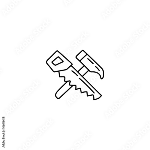 Carpentry, wood repair, icon in flat black line style, isolated on white background 