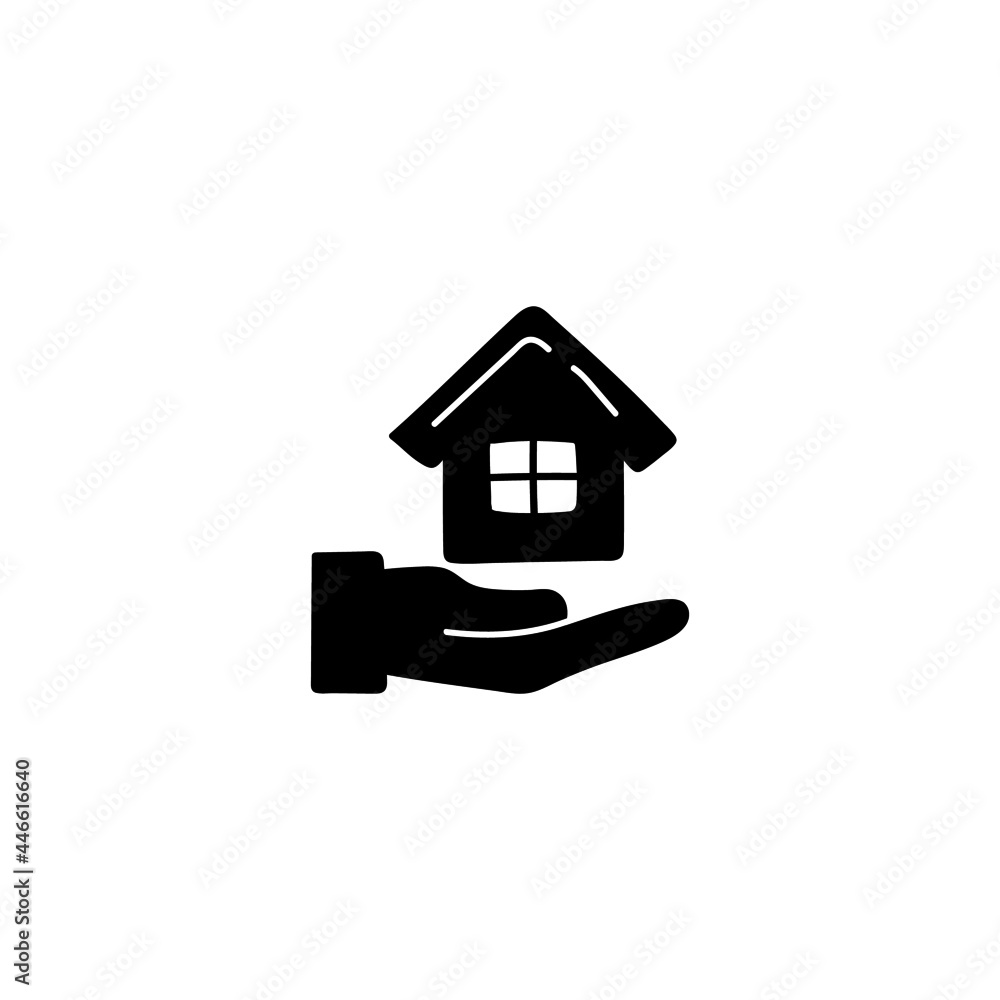 Real estate, house insurance in solid black flat shape glyph icon, isolated on white background Real estate, house insurance in solid black flat shape glyph icon, isolated on white background
