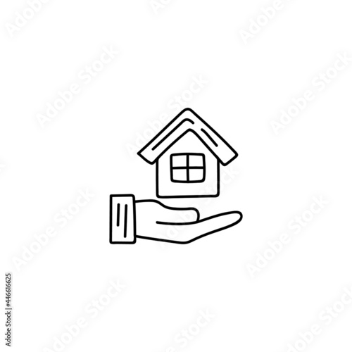 Real estate  house insurance in flat black line style  isolated on white background 