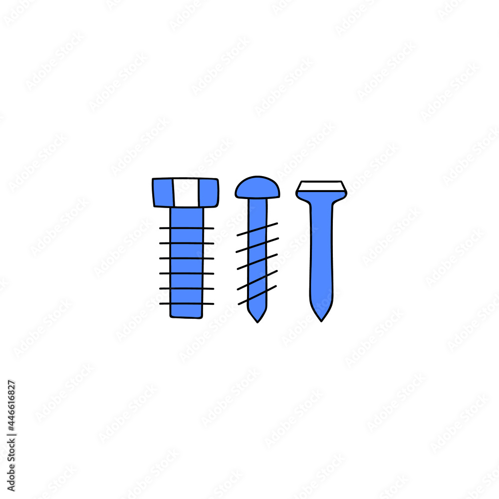 Bolt, nail, nut, rivet, screw icon in color icon, isolated on white background Bolt, nail, nut, rivet, screw icon in color icon, isolated on white background