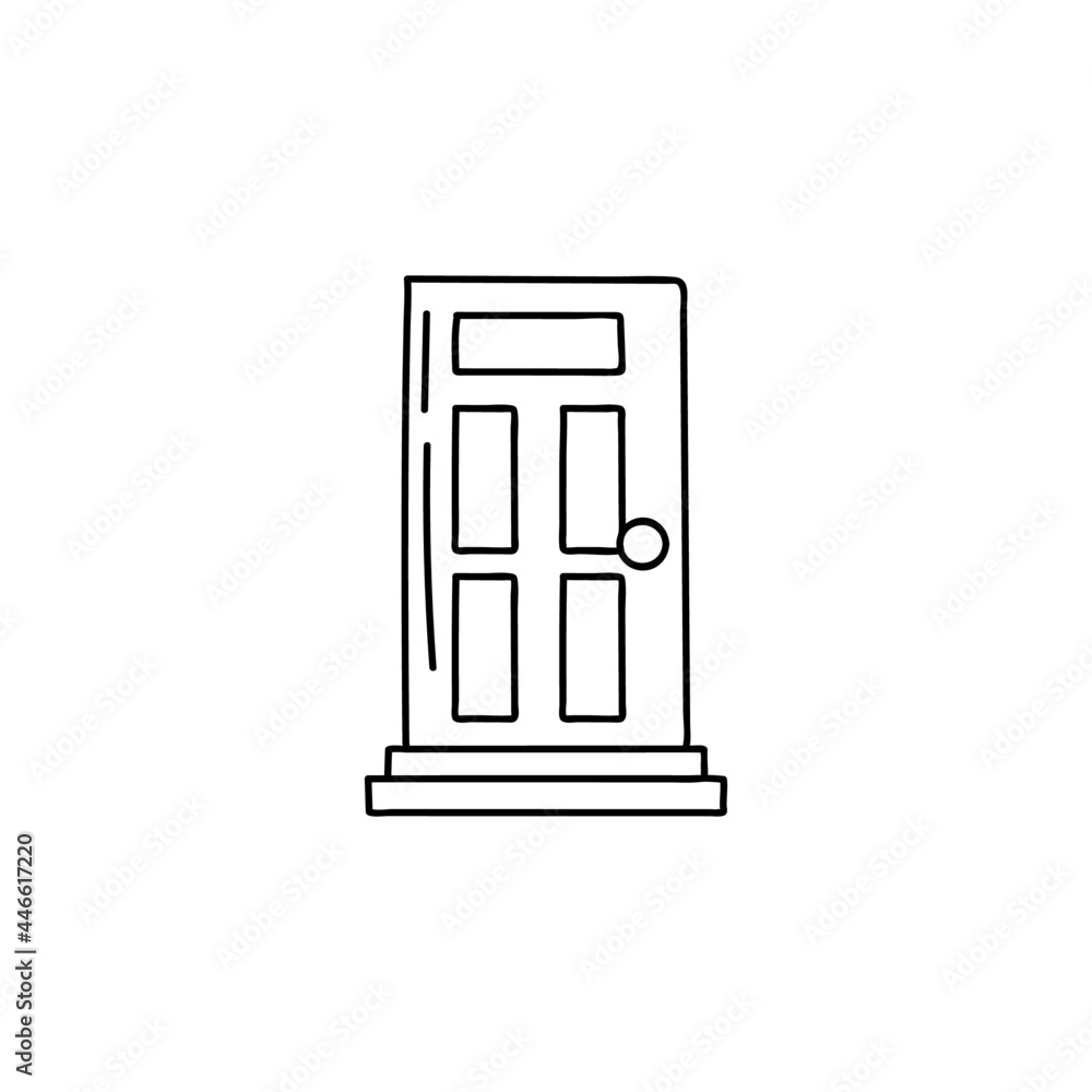 door, wooden entrance icon in flat black line style, isolated on white background door, wooden entrance icon in flat black line style, isolated on white background