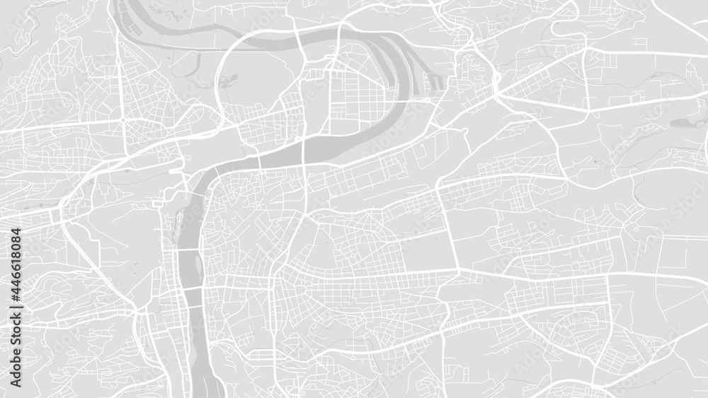 White and light grey Prague City area vector background map, streets and water cartography illustration.