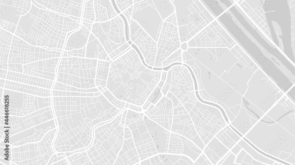 White and light grey Vienna City area vector background map, streets and water cartography illustration.