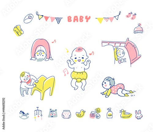 赤ちゃんのさまざまなポーズ　とアイコン　セット