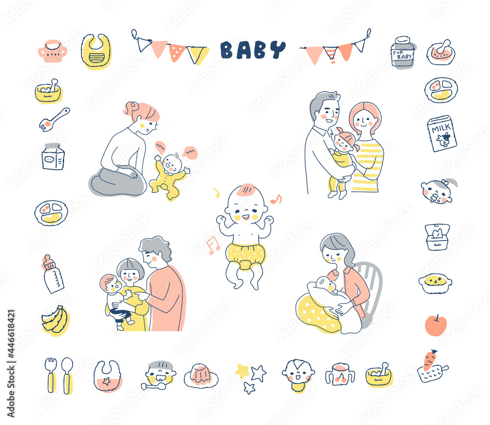 Fototapeta premium 赤ちゃんと家族 アイコン セット