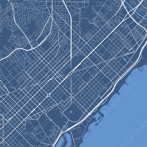 Detailed map poster of Barcelona city, linear print map. Cityscape urban panorama.