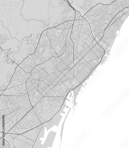 Urban city map of Barcelona. Vector poster. Black grayscale street map.
