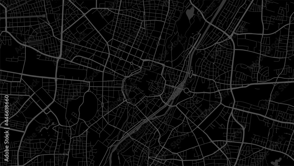 Obraz premium Black dark Munich City area vector background map, streets and water cartography illustration.