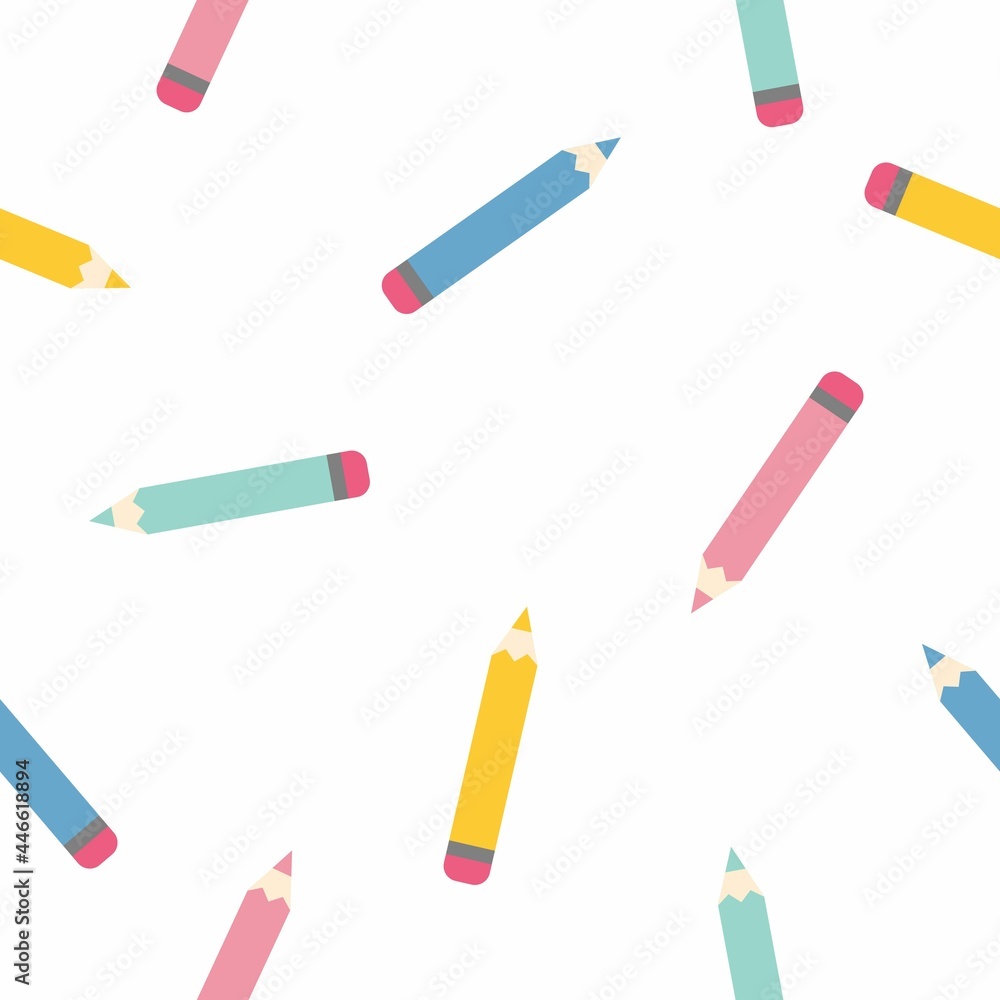 Pattern with cartoon pencils. Seamless vector pattern on white background Pattern with cartoon pencils. Seamless vector pattern on white background