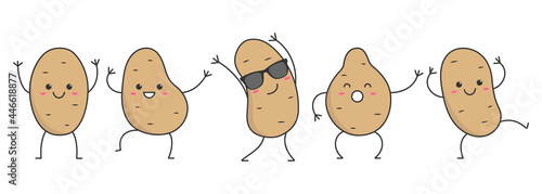 Character cartoon potato dancing face smiling happy emotions icon logo vector illustration.