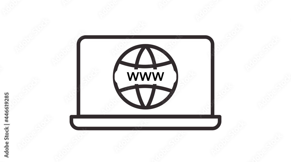 Obraz premium Internet Icon. Vector black and white editable isolated illustration of a laptop with internet sign