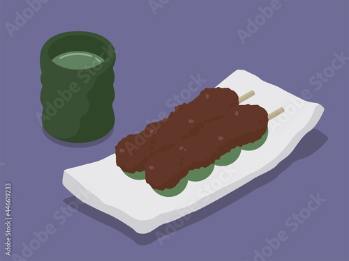 あんこ団子とお茶のベクターイラスト素材