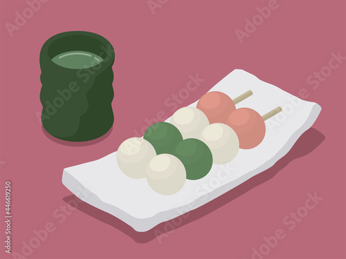 四色団子とお茶のベクターイラスト素材