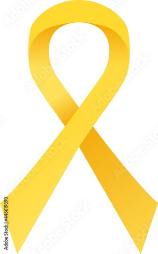 Yellow awareness ribbon. Suicide prevention, endometriosis awareness day, symbol of support for military forces concept. Stock vector illustration isolated on white background in flat cartoon style