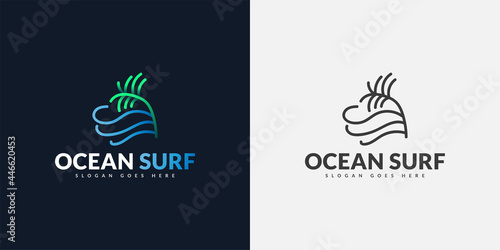 Blue Ocean and Green Palm Logo Design for Travel or Tourism Industry
