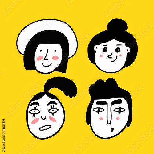 Hand drawn faces, set of people avatars for social media