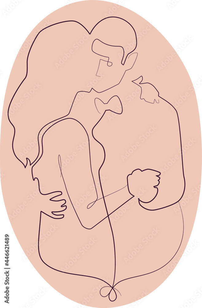 One line drawing man and woman hug, dance. Modern continuous line art, contemporary portrait. Minimalist contour and romantic mood. Great for posters, wall art, bag and t-shirt prints, mobile case. One line drawing man and woman hug, dance. Modern continuous line art, contemporary portrait. Minimalist contour and romantic mood. Great for posters, wall art, bag and t-shirt prints, mobile case.