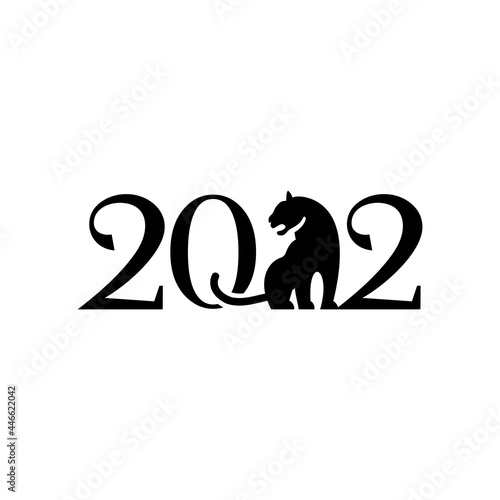 Symbol of the new year 2022, water tiger silhouette, vector inscription © Printing design
