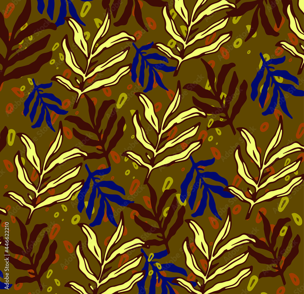 Modern tropical leaves with leopard print with beautiful color combination. Vector graphics 