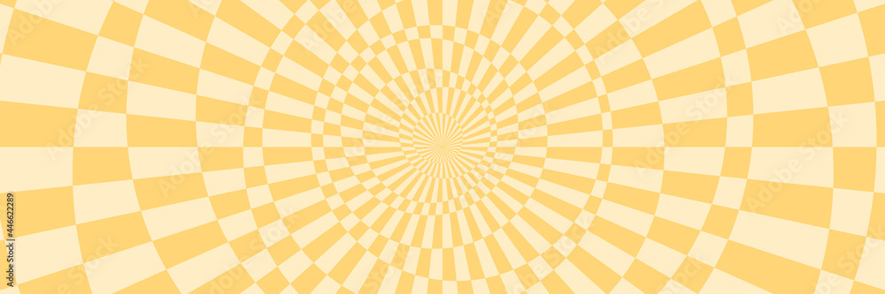 Fototapeta premium Vector illustration of abstract pattern with optical illusion. Op art checkered background. Long horizontal banner.