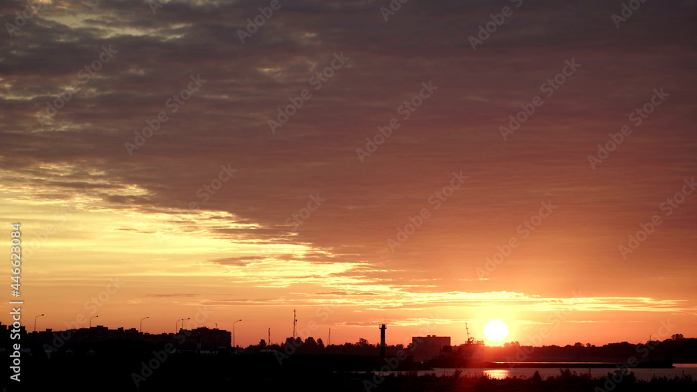 Black silhouette of the river port over sunset sky background Black silhouette of the river port over sunset sky background