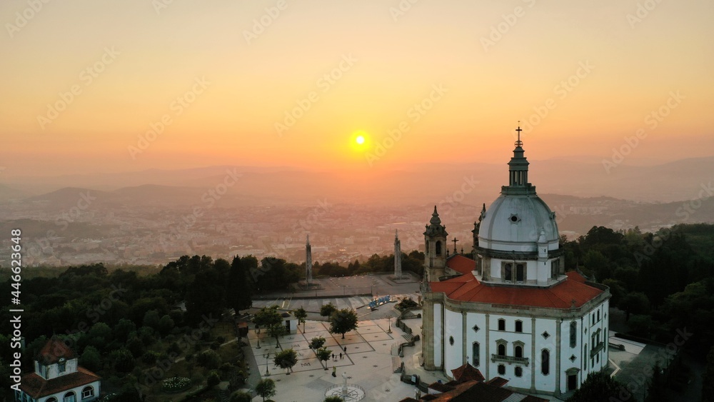 Panorama aerial photo Sunset Sanctuary Sameiro Braga 