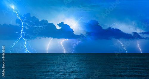 Beautiful sea landscape and storm beginning with lightning © muratart