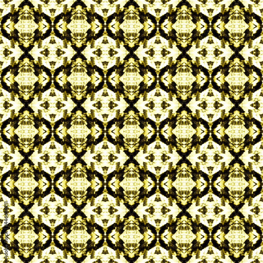 Yellow seamless portuguese tiles Ikat spanish tile pattern Italian majolica Mexican puebla talavera Moroccan, Turkish, Lisbon floor tiles. Ethnic tile design Tiled texture for flooring ceramic.