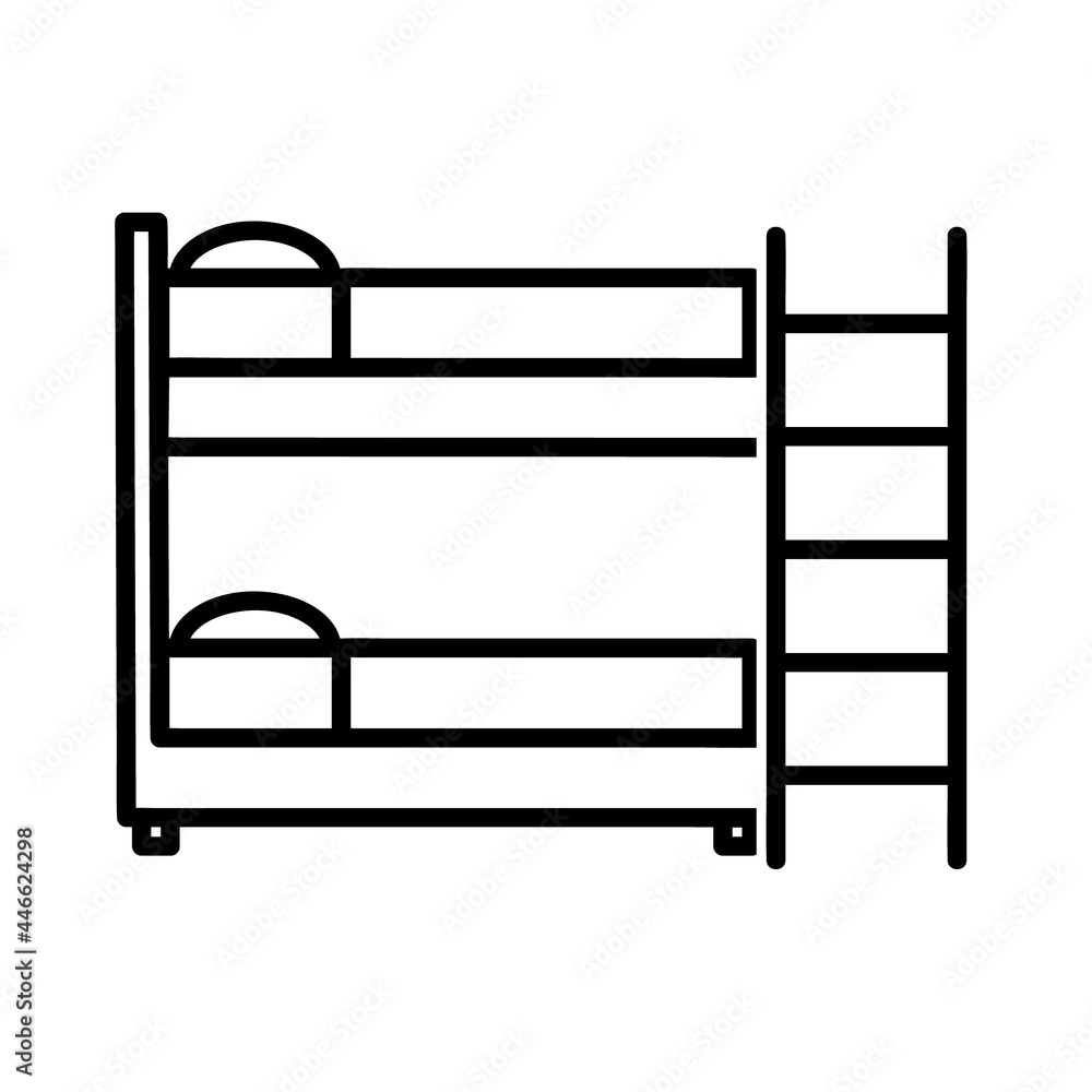 Bunk bed flat icon. Pictogram for web. Line stroke. Isolated on white background. Outline vector eps10 Bunk bed flat icon. Pictogram for web. Line stroke. Isolated on white background. Outline vector eps10
