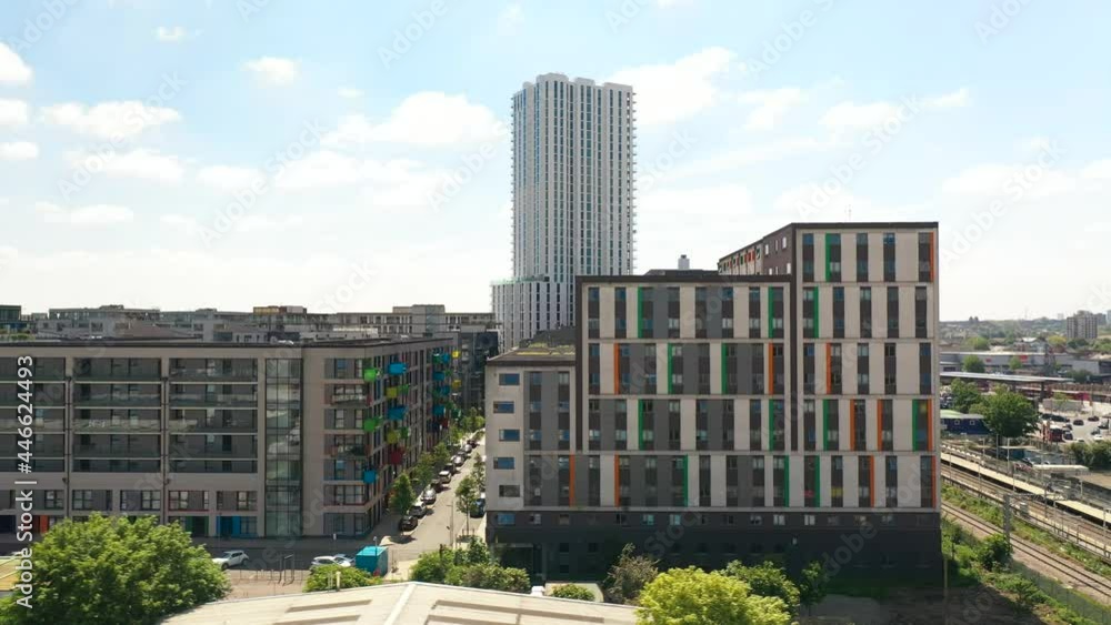 Residential blocks with large windows and colourful balconies Residential blocks with large windows and colourful balconies