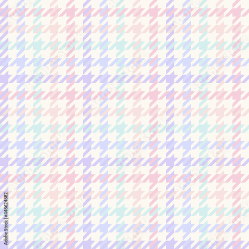 Multicolored pale houndstooth check plaid pattern. Seamless light dog tooth graphic vector texture for dress, scarf, skirt, jacket, coat, other modern spring autumn fashion textile design.