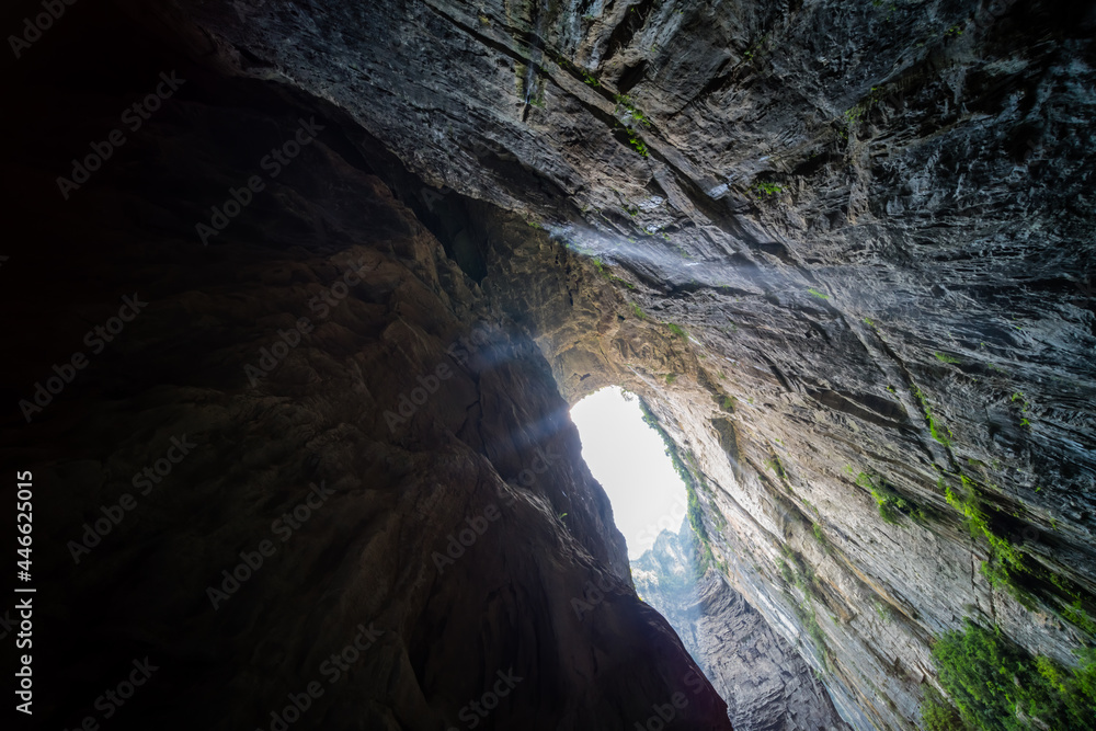 Natural rocky arch fissure in Wulong National Park