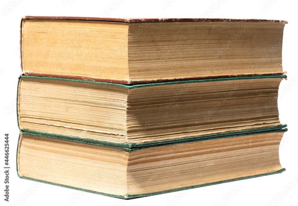stacked old book isolated on white background