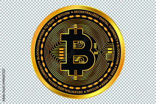 Bitcoin Cryptocurrency Vector. Bitcoin symbol isolated on transparent background. Realistic Crypto vector illustration