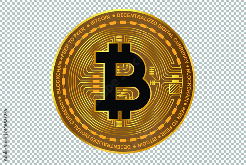 Bitcoin Cryptocurrency Vector. Bitcoin symbol isolated on transparent background. Realistic Crypto vector illustration