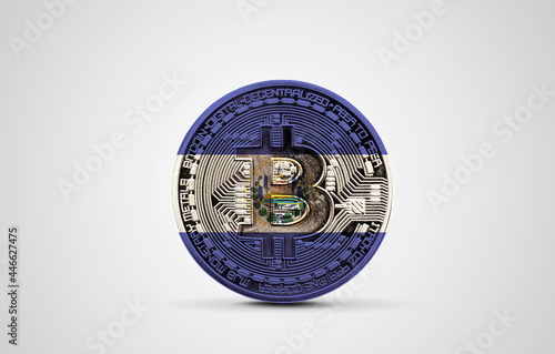 El Salvador flag on a bitcoin cryptocurrency coin. 3D Rendering