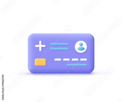 Healthcare smart card icon. Digital health and medical consultation, medical information smart card, healthcare organization card concept. 3d vector illustration.
