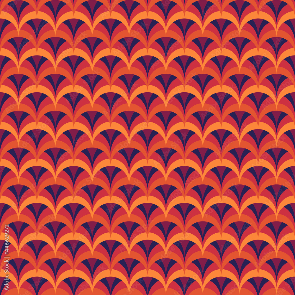 Seamless pattern. Asian ornament. Fish scale wallpaper. Repeated scallops. Squamata backdrop. Geometric background. Semicircles image. Mosaic motif. Squama digital paper. Vector Seamless pattern. Asian ornament. Fish scale wallpaper. Repeated scallops. Squamata backdrop. Geometric background. Semicircles image. Mosaic motif. Squama digital paper. Vector