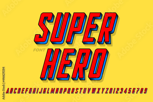 Superрero comics style font design, alphabet letters and numbers vector illustration