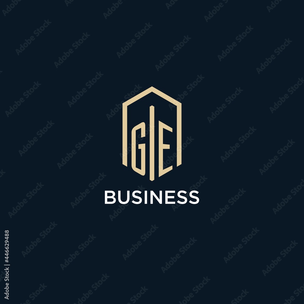 GE initial monogram logo with hexagonal shape style, real estate logo ...