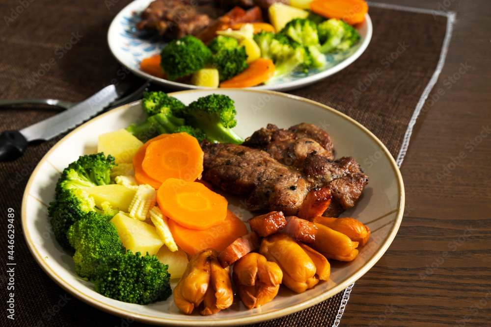 Pork Steak with Basil Sauce and Vegetables Pork Steak with Basil Sauce and Vegetables