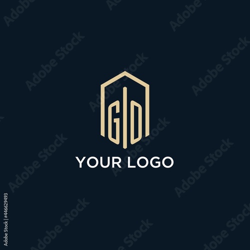 GO initial monogram logo with hexagonal shape style, real estate logo design ideas inspiration