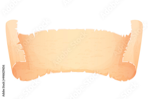 Parchment paper, scroll papyrus, empty frame, blank in cartoon style detailed isolated on white background stock vector illustration. Textured ui asset, mediaeval, antique element.