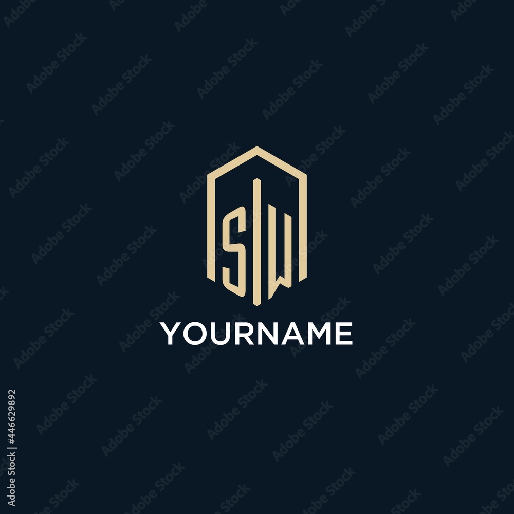 SW initial monogram logo with hexagonal shape style, real estate logo ...