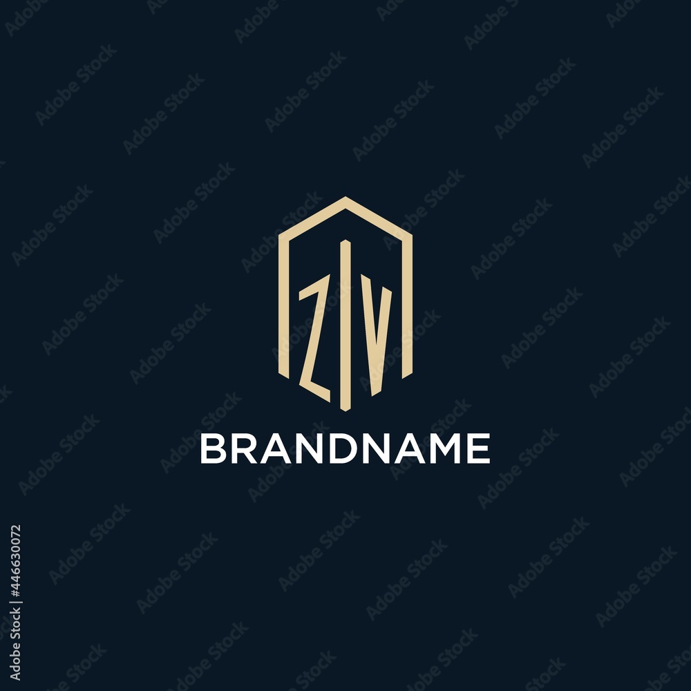 ZV initial monogram logo with hexagonal shape style, real estate logo ...